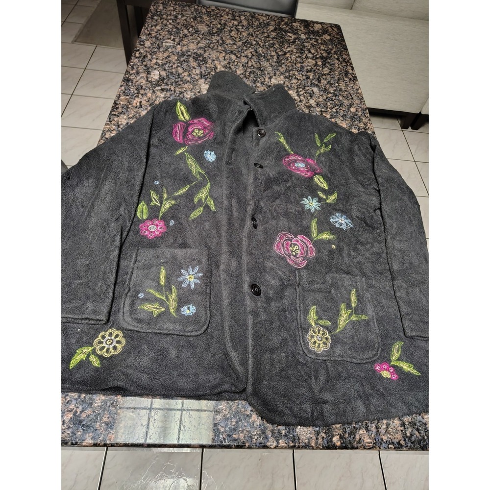 Susan Graver Women's Jacket Printed Floral Button‎ Multi-colored